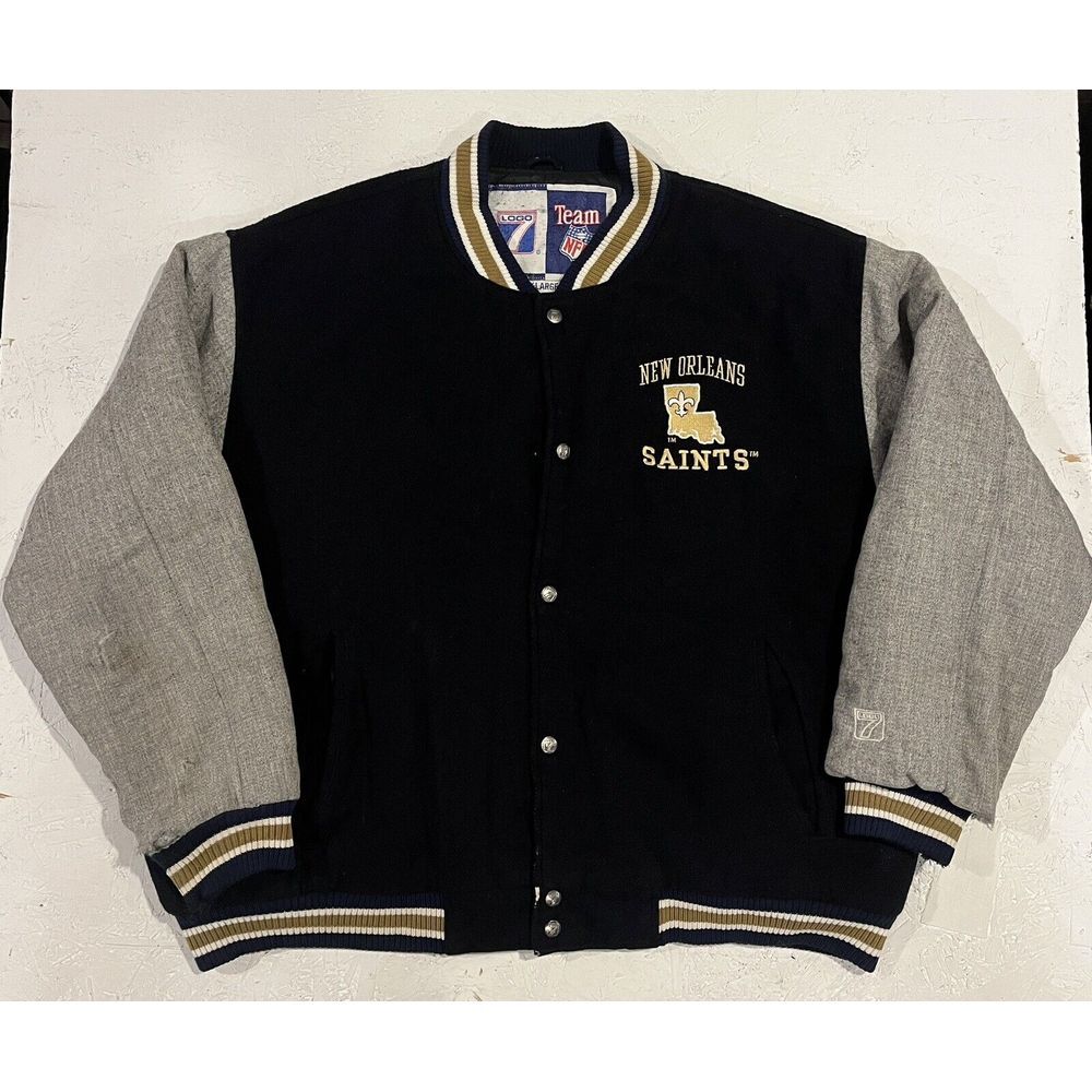 Vintage 90s New Orleans Saints Wool Jacket XL Logo 7 NFL Football Script Varsity